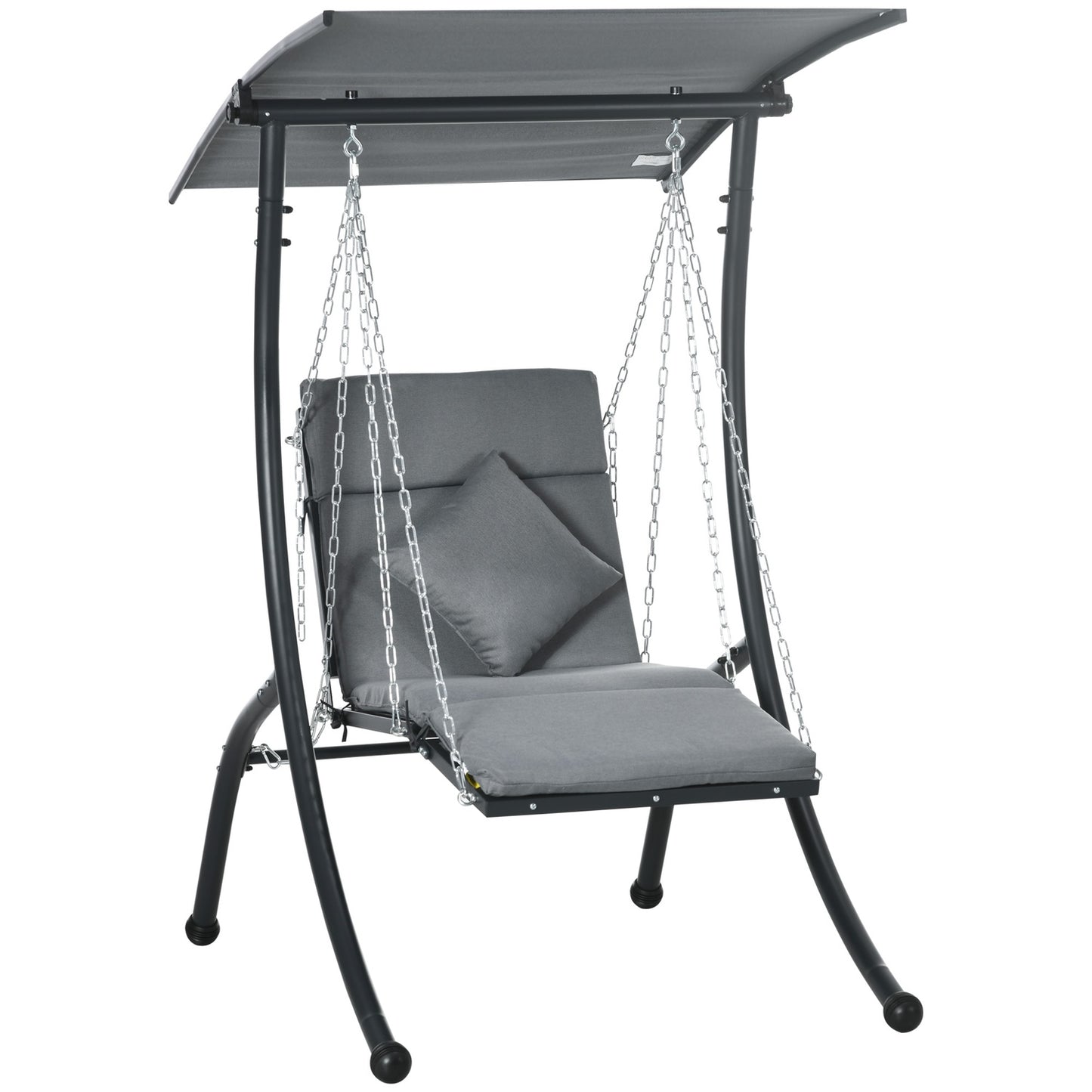 Garden swing with cushion and adjustable canopy, dark grey
