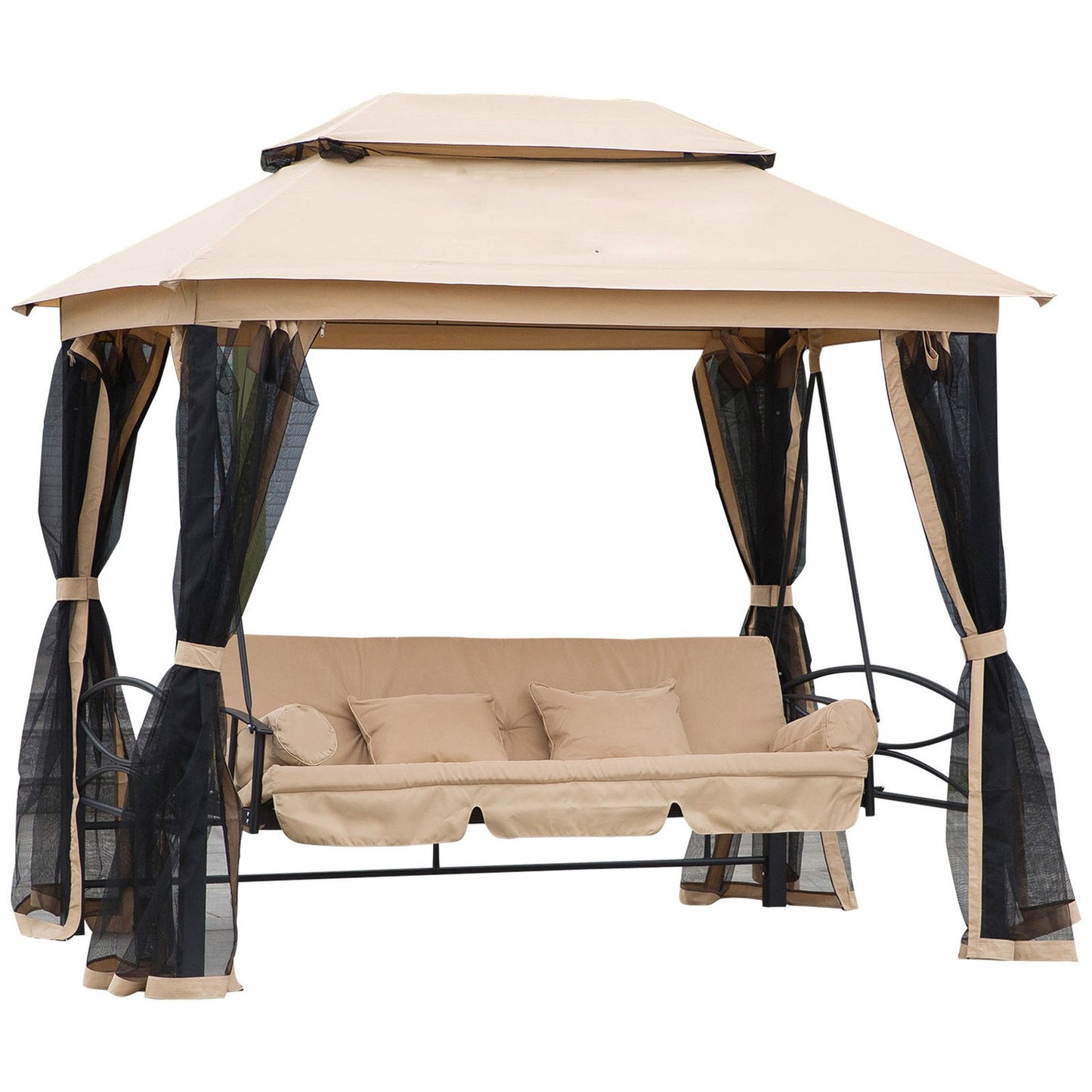 3-seat beige garden swing with side walls, 256x172x248 cm