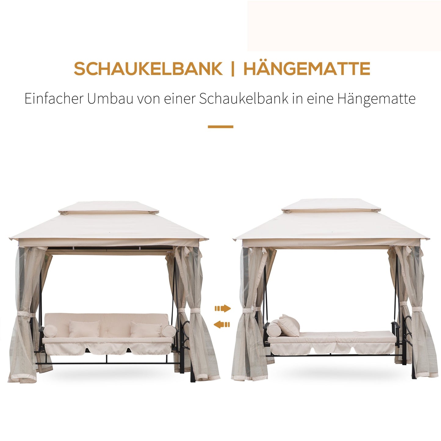 3-seat beige garden swing with side walls 256x172x248cm