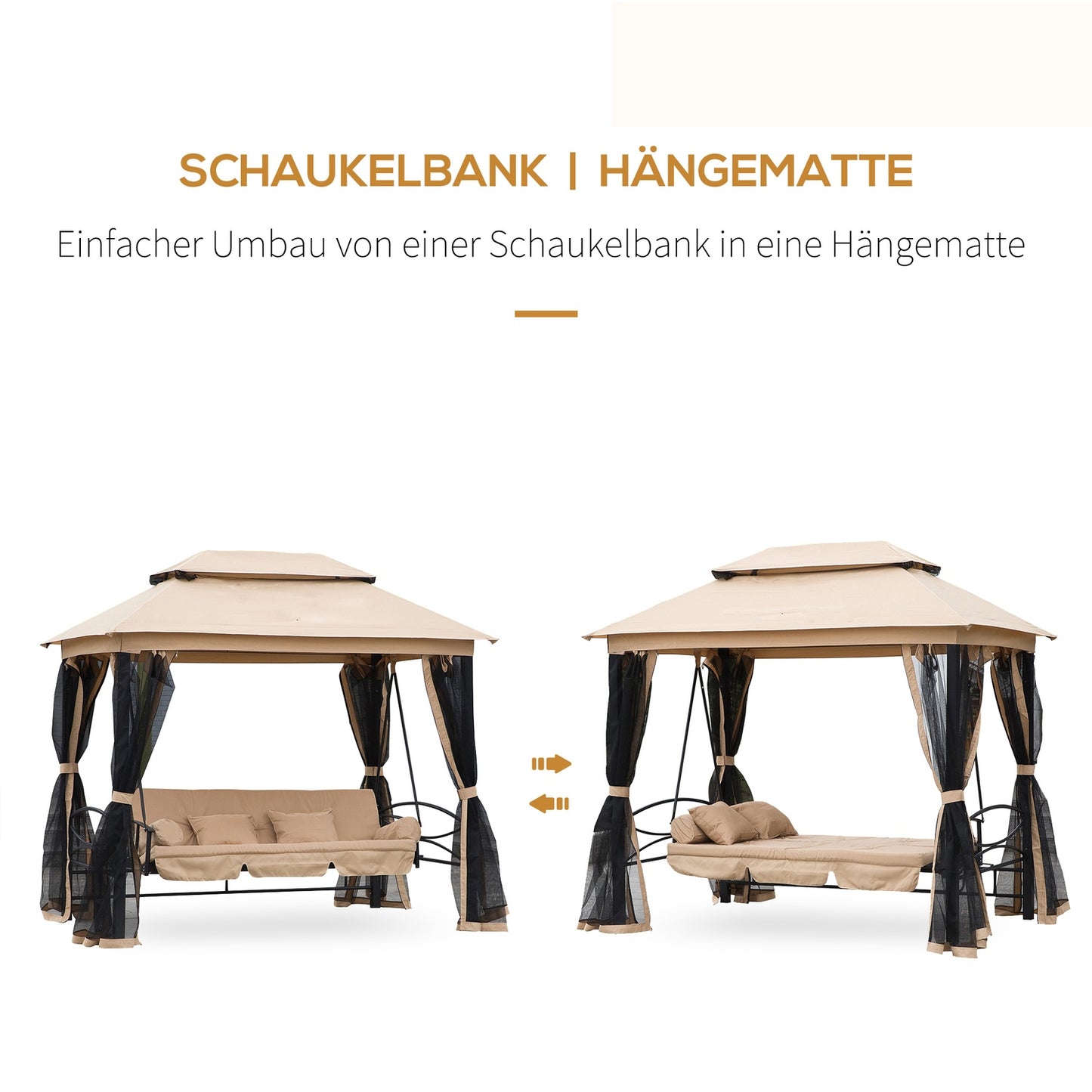3-seat beige garden swing with side walls, 256x172x248 cm