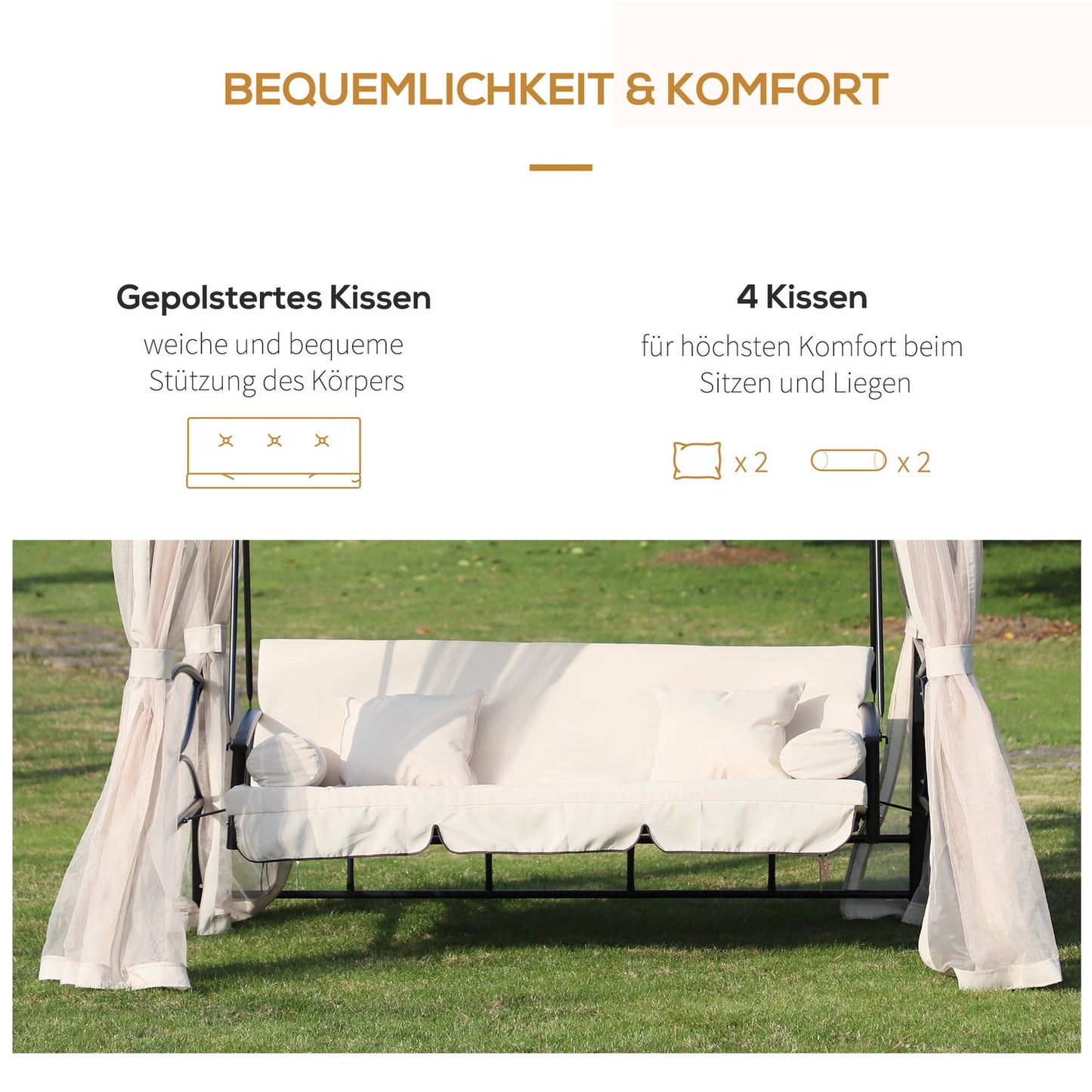 3-seat beige garden swing with side walls 256x172x248cm