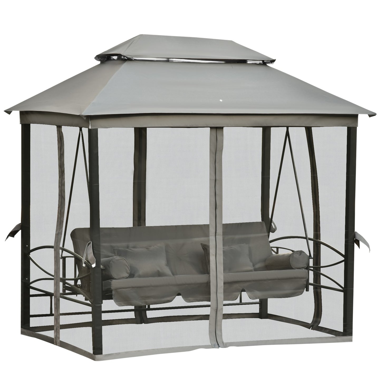 3-seat dark gray garden swing with side walls