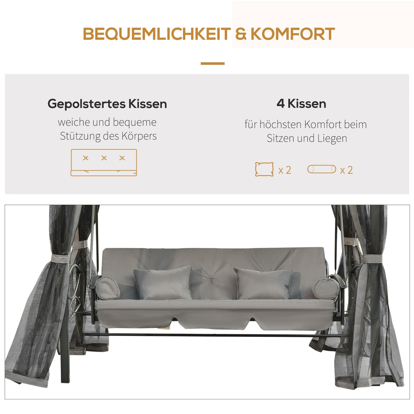 3-seat dark gray garden swing with side walls