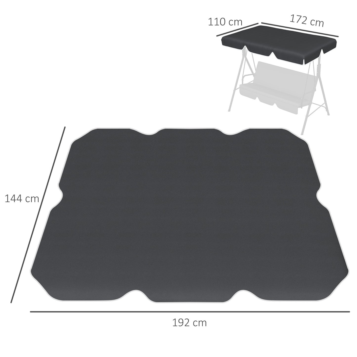 Black UV-protected canopy replacement for 2-seat swing