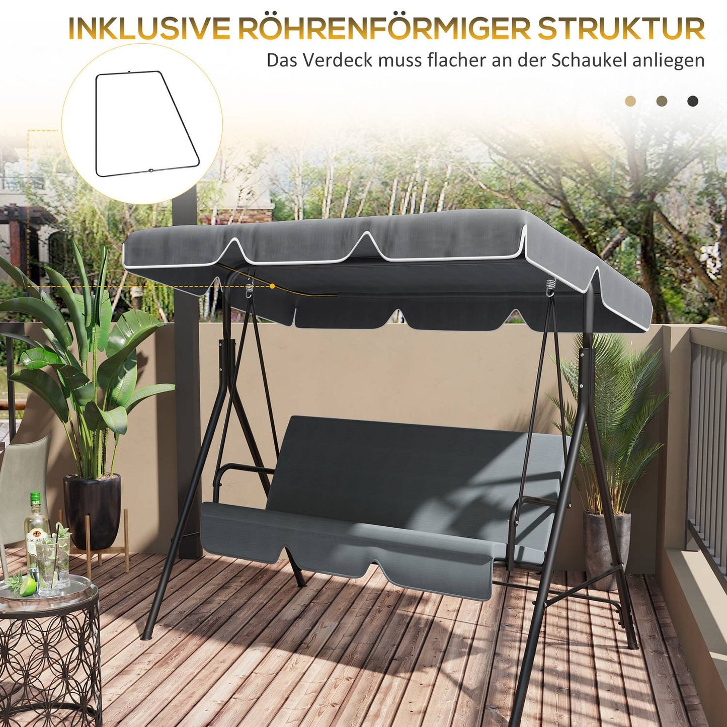 Replacement canopy for 2-seat swing, UV protected, dark grey