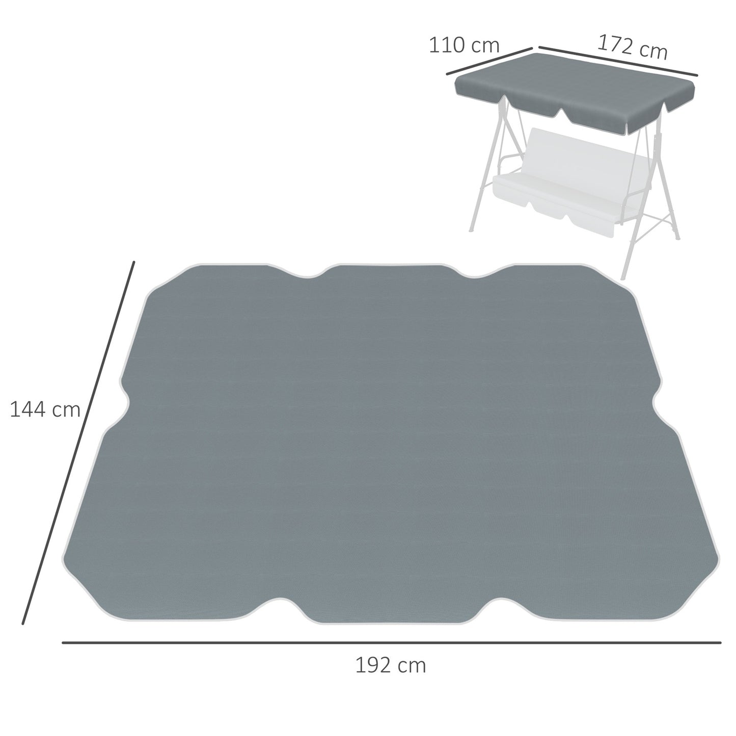 Replacement canopy for 2-seat swing, UV protected, dark grey