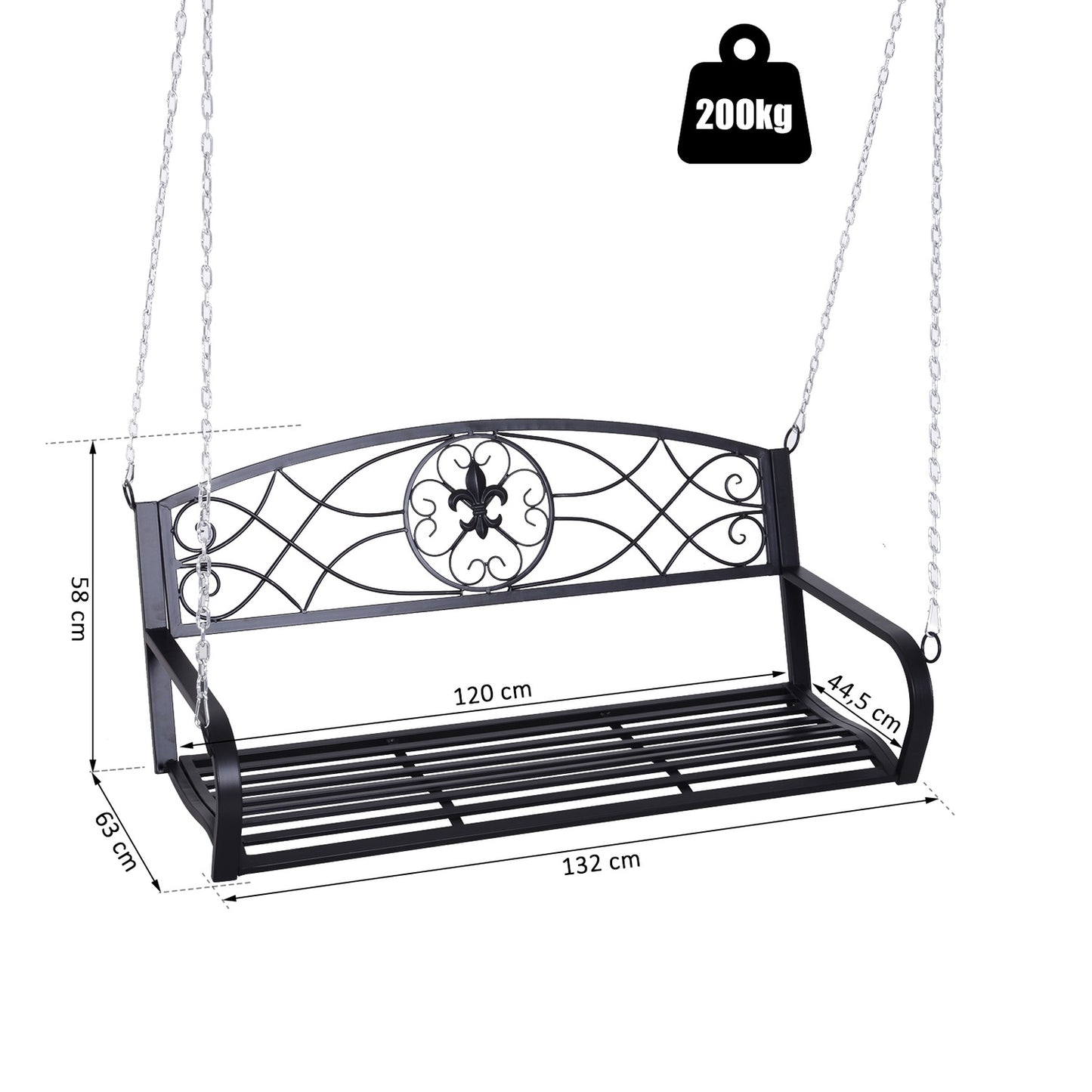 Weather Resistant 2 Seater Garden Swing With Chains - Black