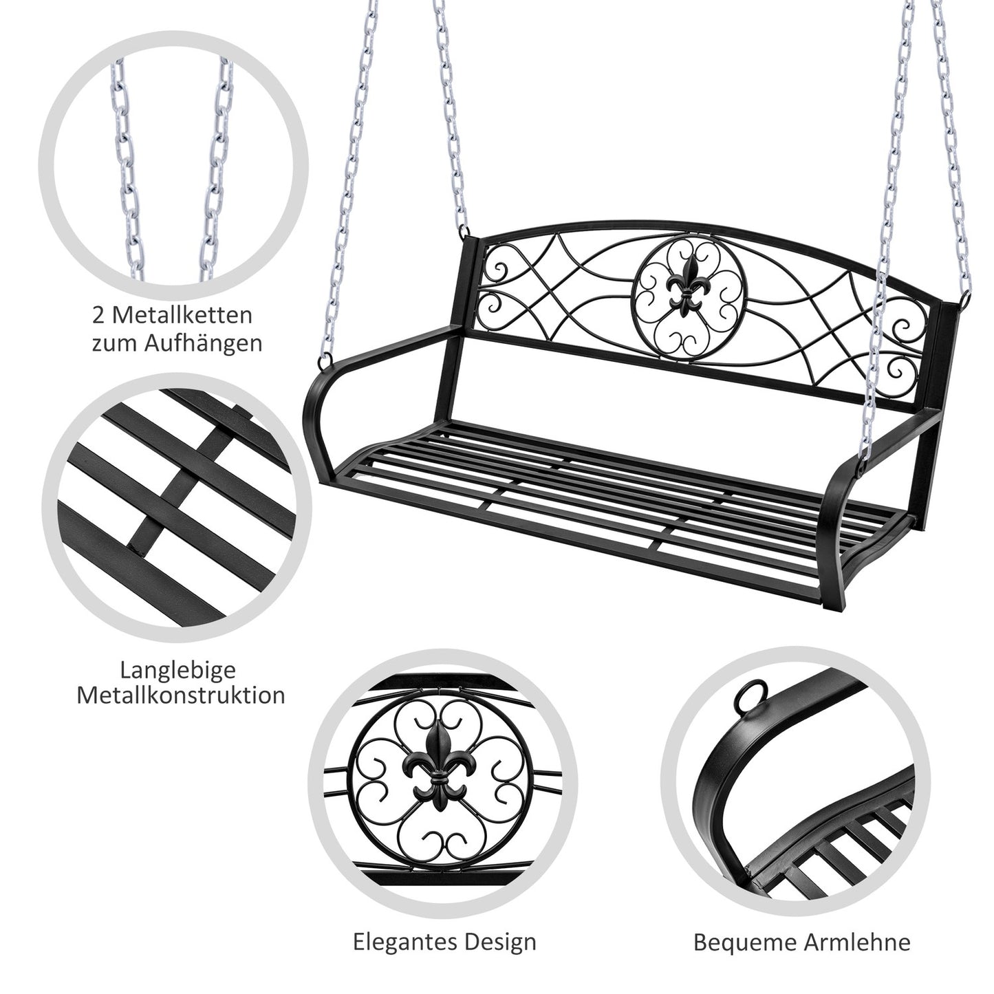 Weather Resistant 2 Seater Garden Swing With Chains - Black