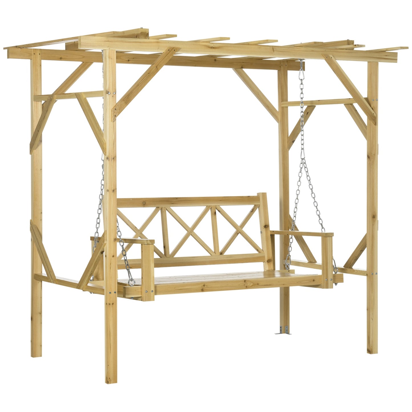 2-seat weatherproof wooden garden swing with pergola