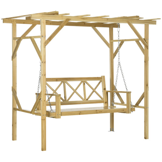 2-seat weatherproof wooden garden swing with pergola