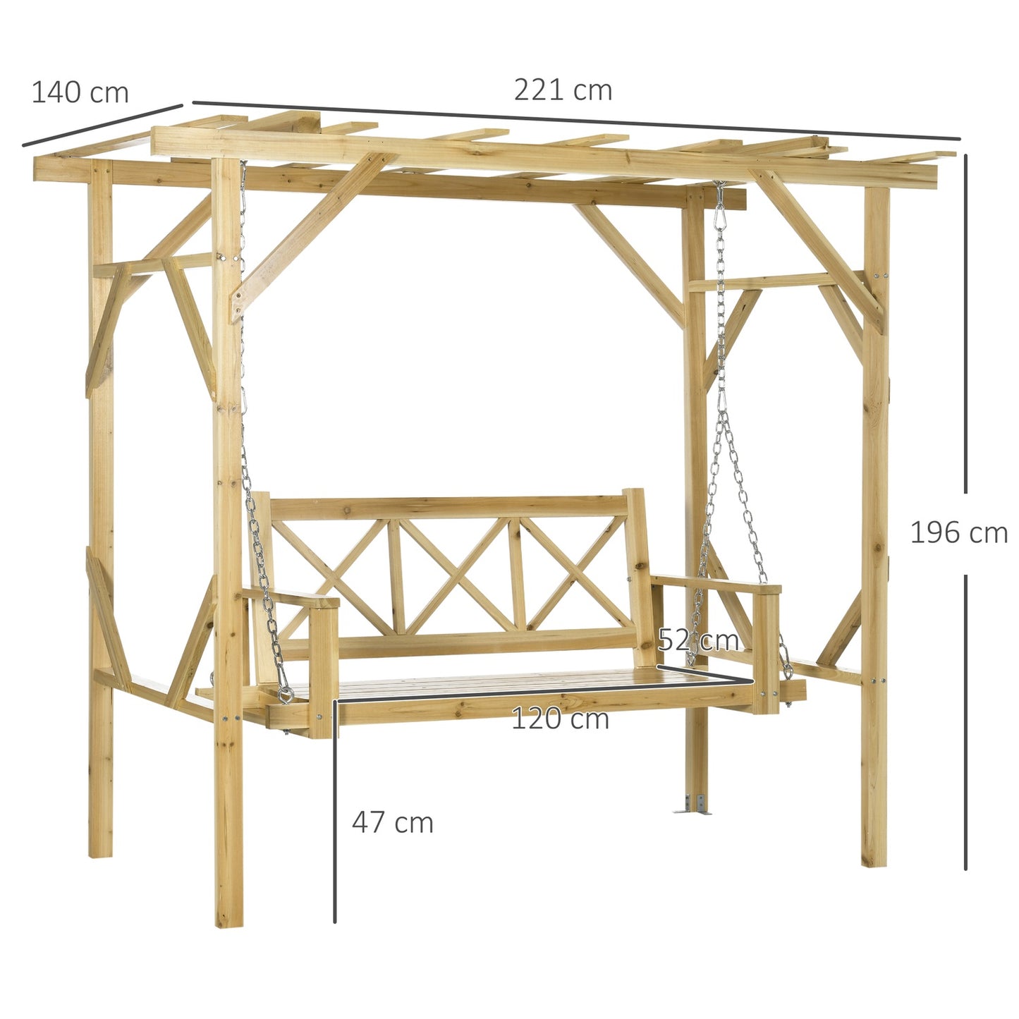 2-seat weatherproof wooden garden swing with pergola