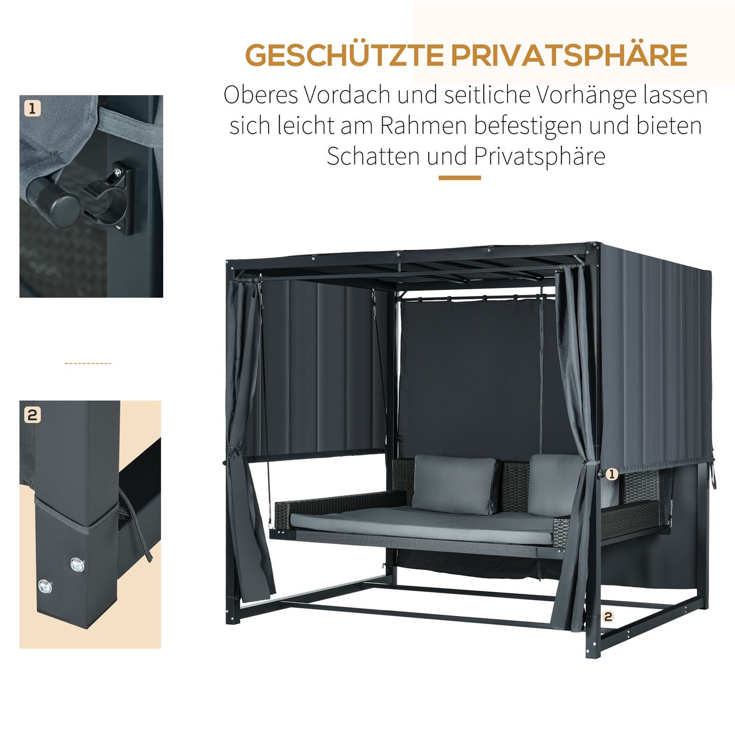 Weatherproof garden bed with pergola and cushion