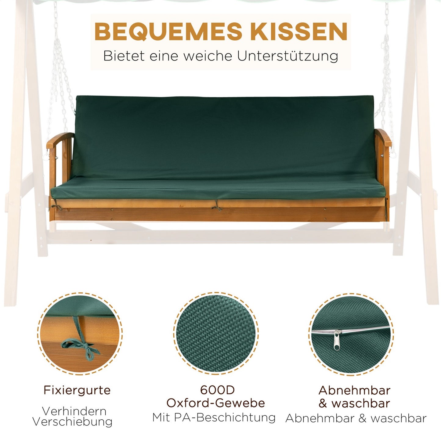 Garden swing for 3 people in real wood with canopy and lounge chair