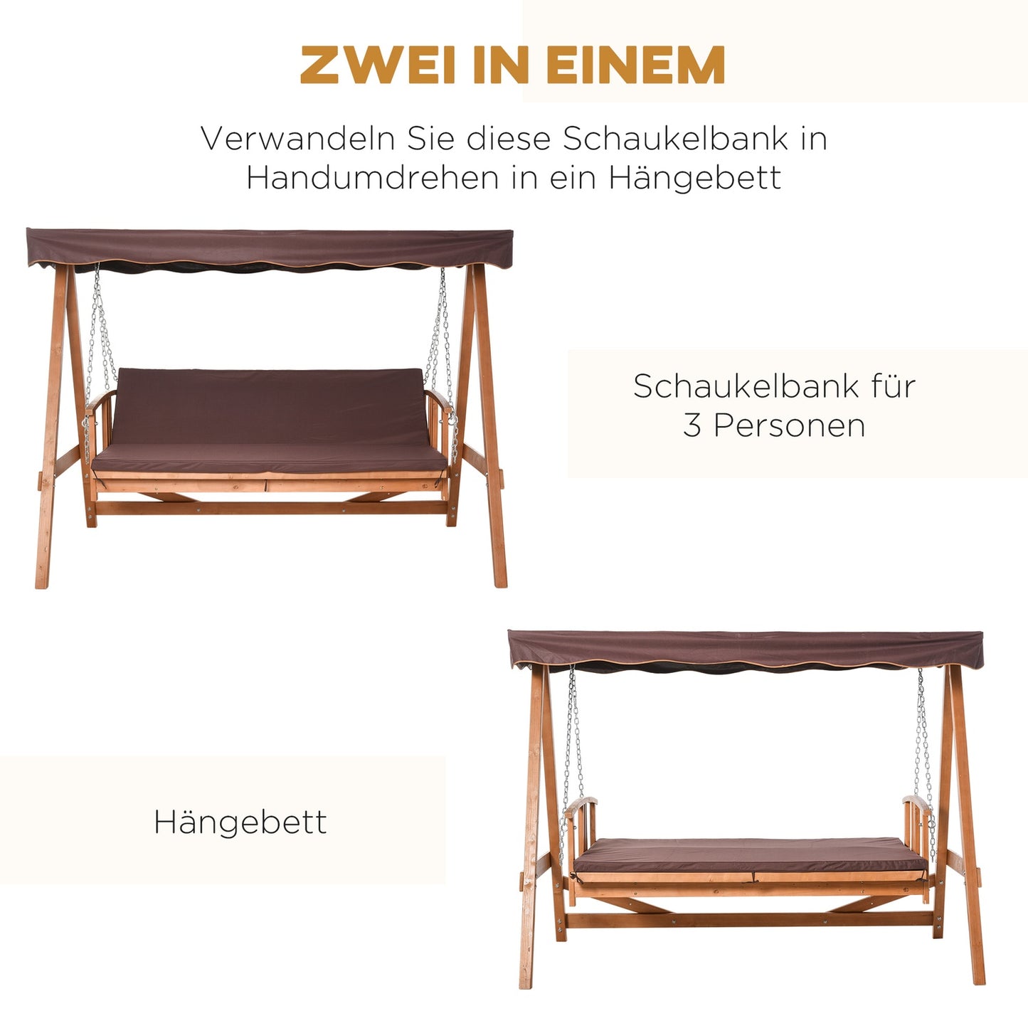 Garden swing bench with canopy, reclining spruce, 3-person