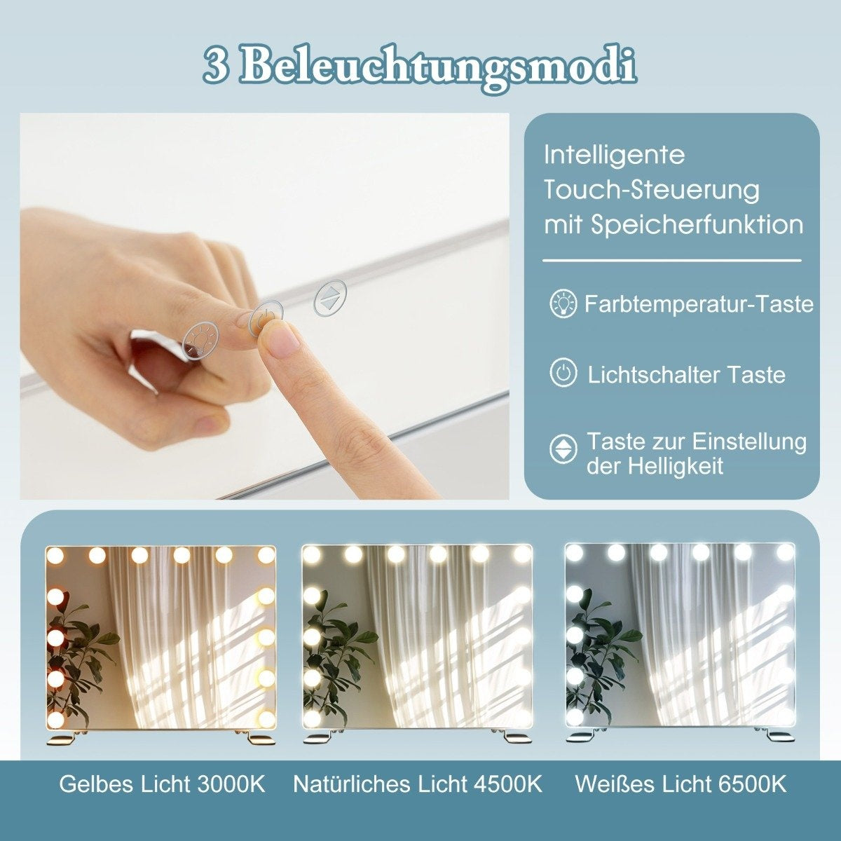 Hollywood makeup mirror with lighting & intelligent touch control desk mirror