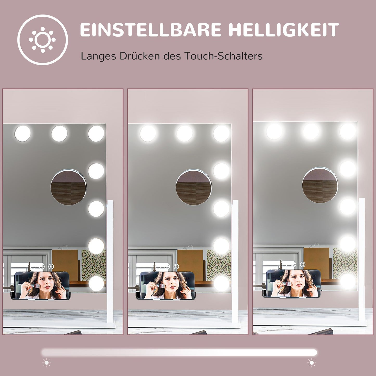 Hollywood makeup mirror with lights, 37x46cm, 10X magnification