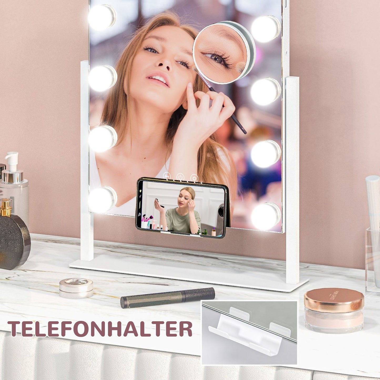 Hollywood makeup mirror with lights, 37x46cm, 10X magnification