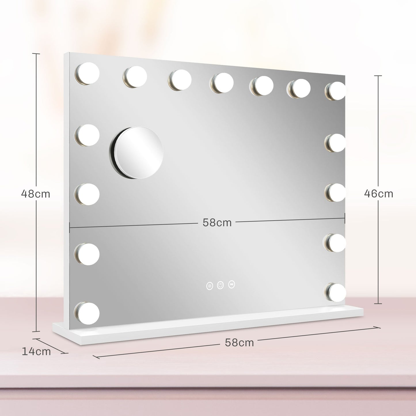 Hollywood makeup mirror, 15 LED, 3 modes, 10X magnification, USB