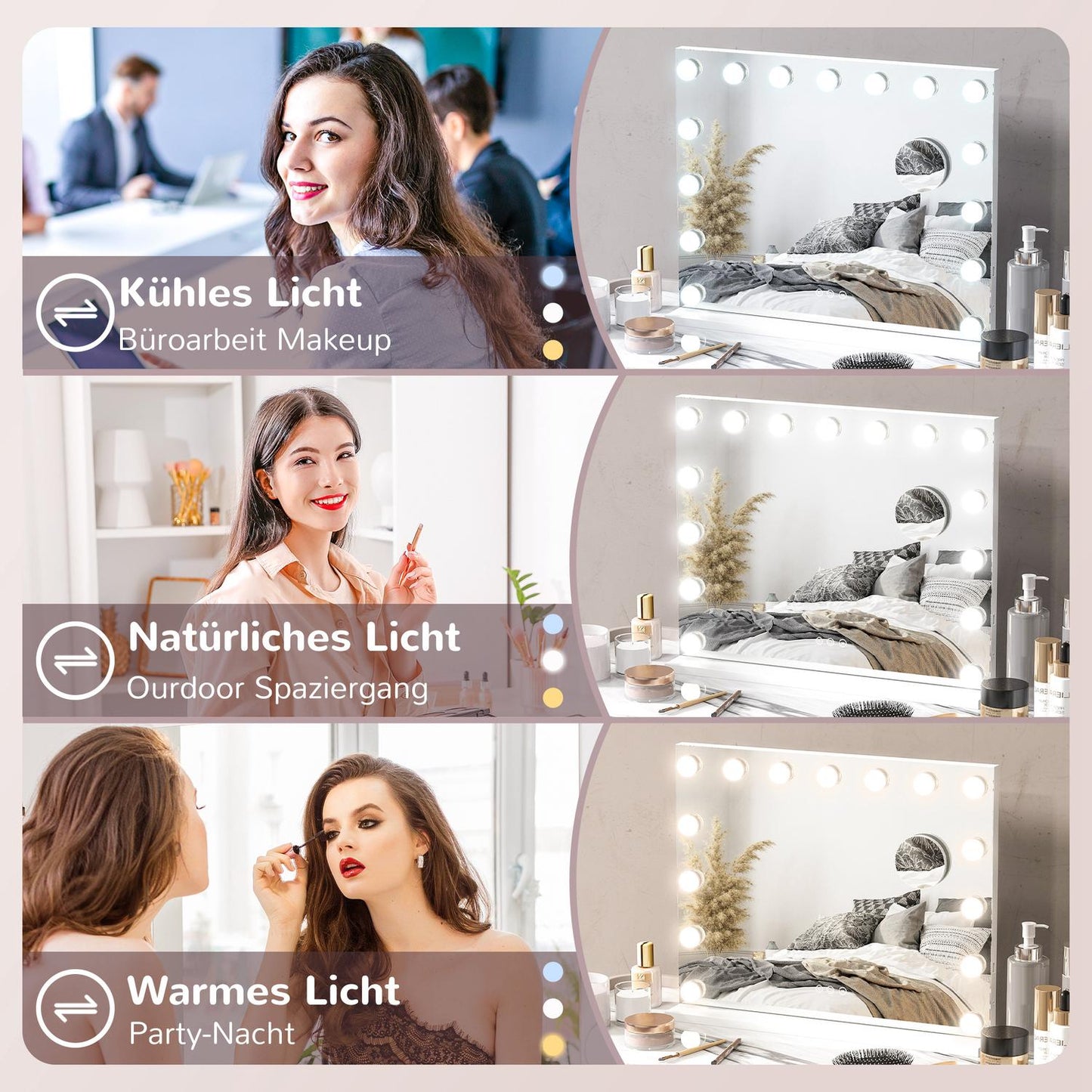 Hollywood makeup mirror, 15 LED, 3 modes, 10X magnification, USB