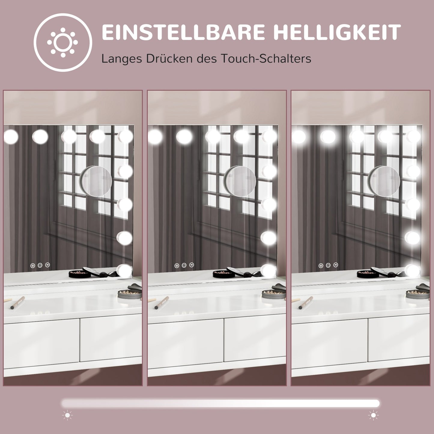 Hollywood makeup mirror, 15 LED, 3 modes, 10X magnification, USB