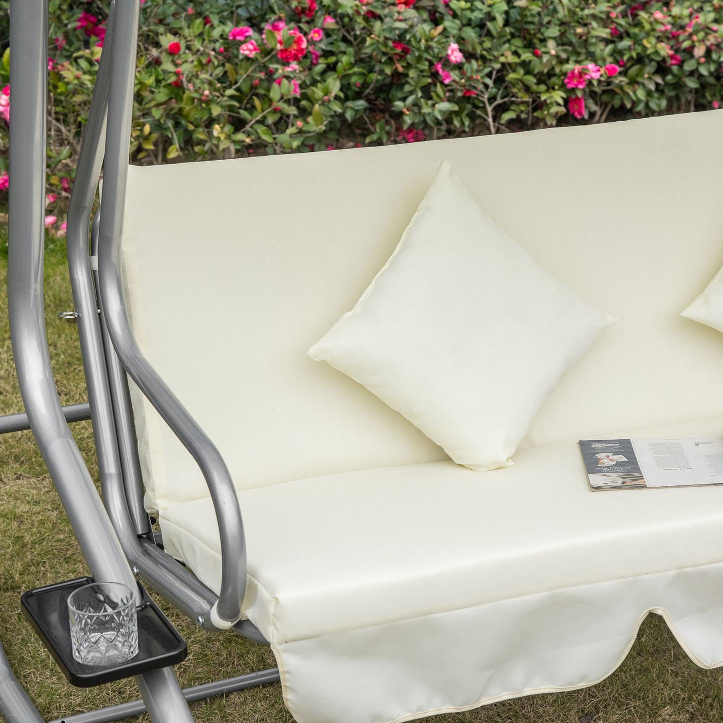 Beige 3-seat rocking chair with adjustable waterproof cover