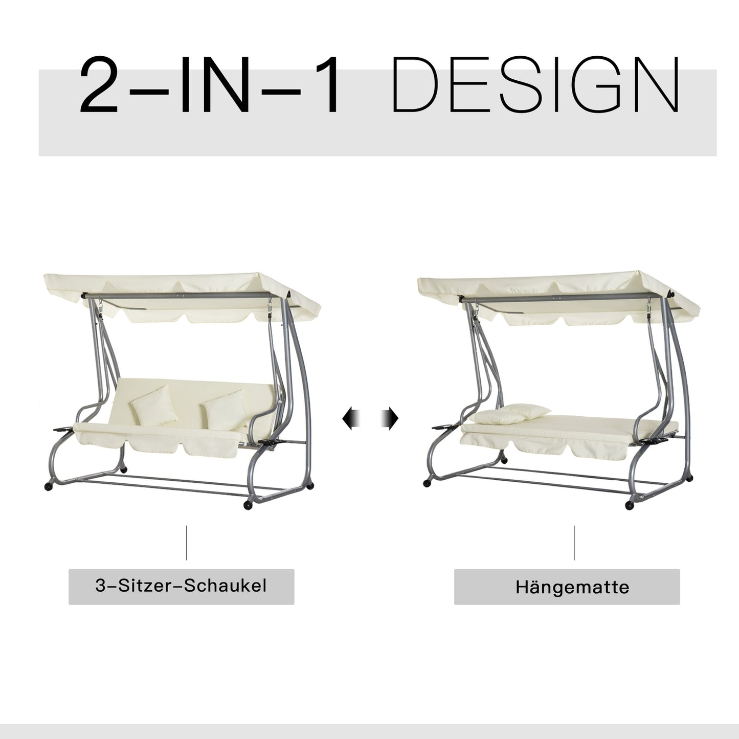 Beige 3-seat rocking chair with adjustable waterproof cover