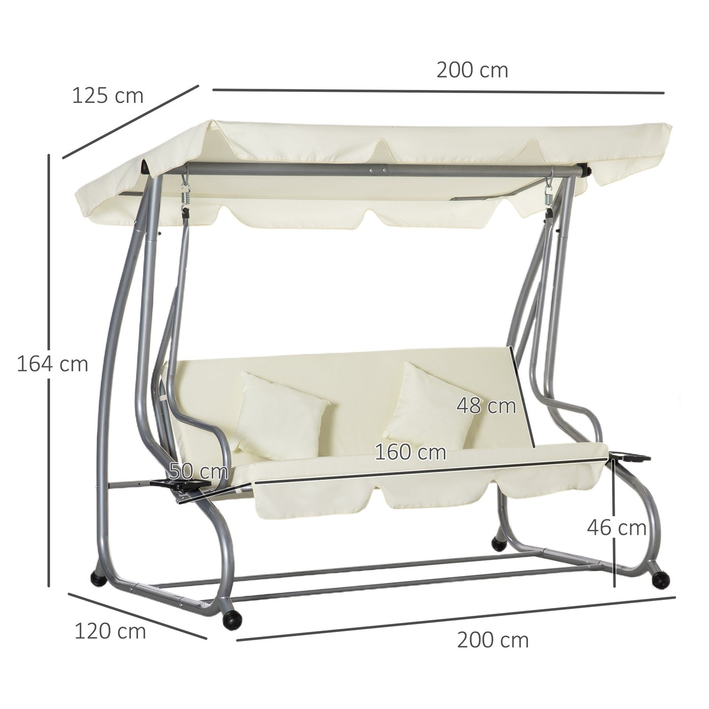 Beige 3-seat rocking chair with adjustable waterproof cover