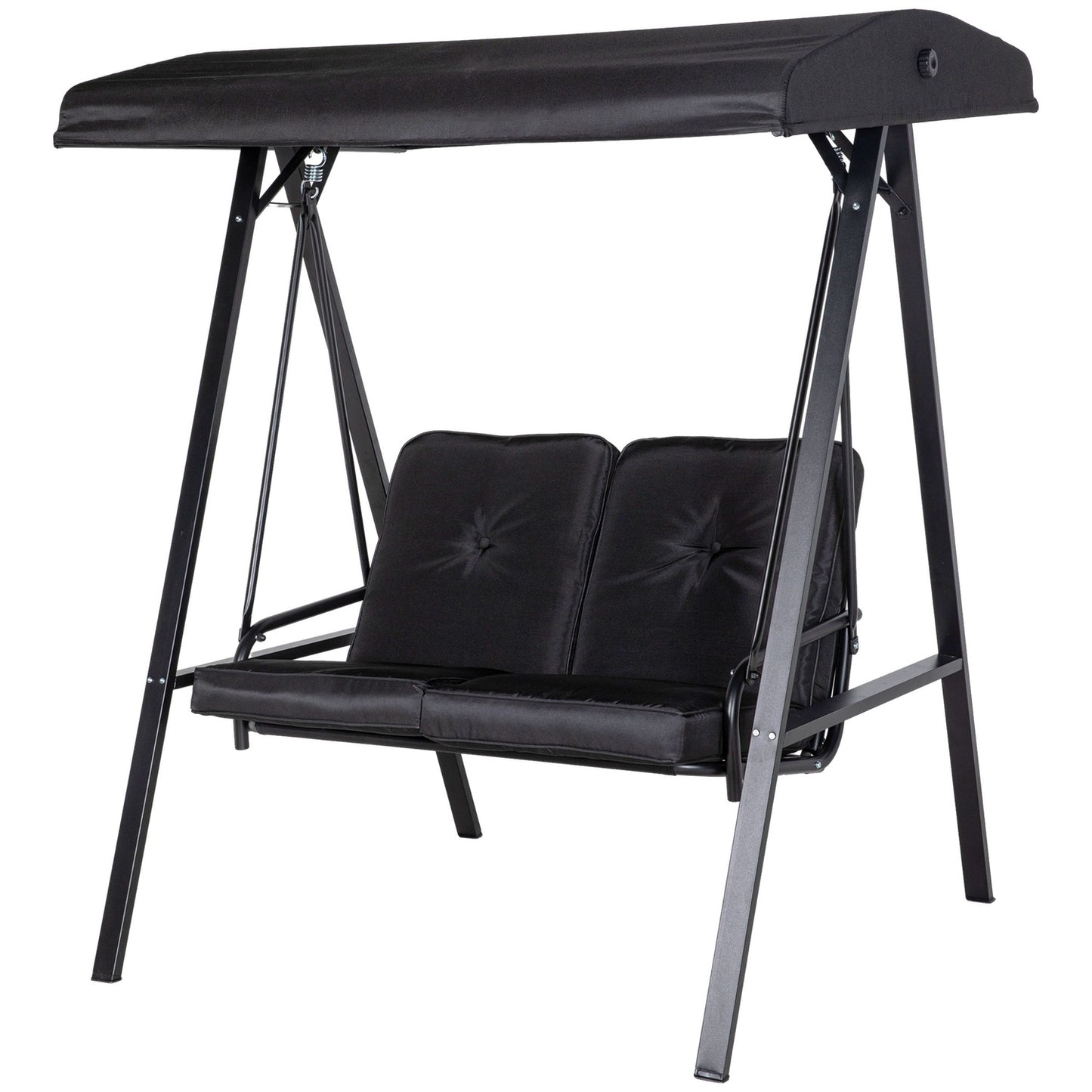 2-seat garden swing with cushion and adjustable roof, black