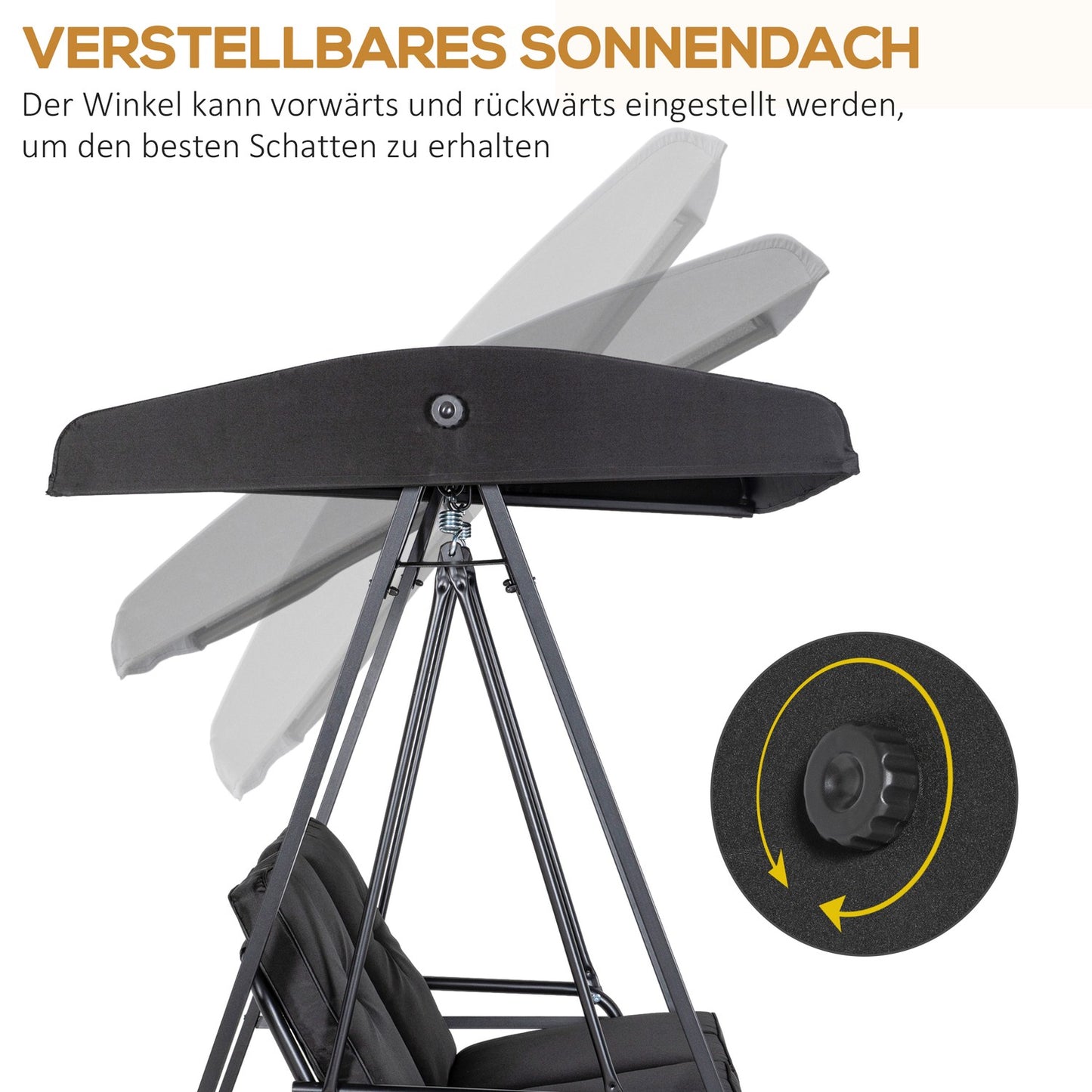 2-seat garden swing with cushion and adjustable roof, black