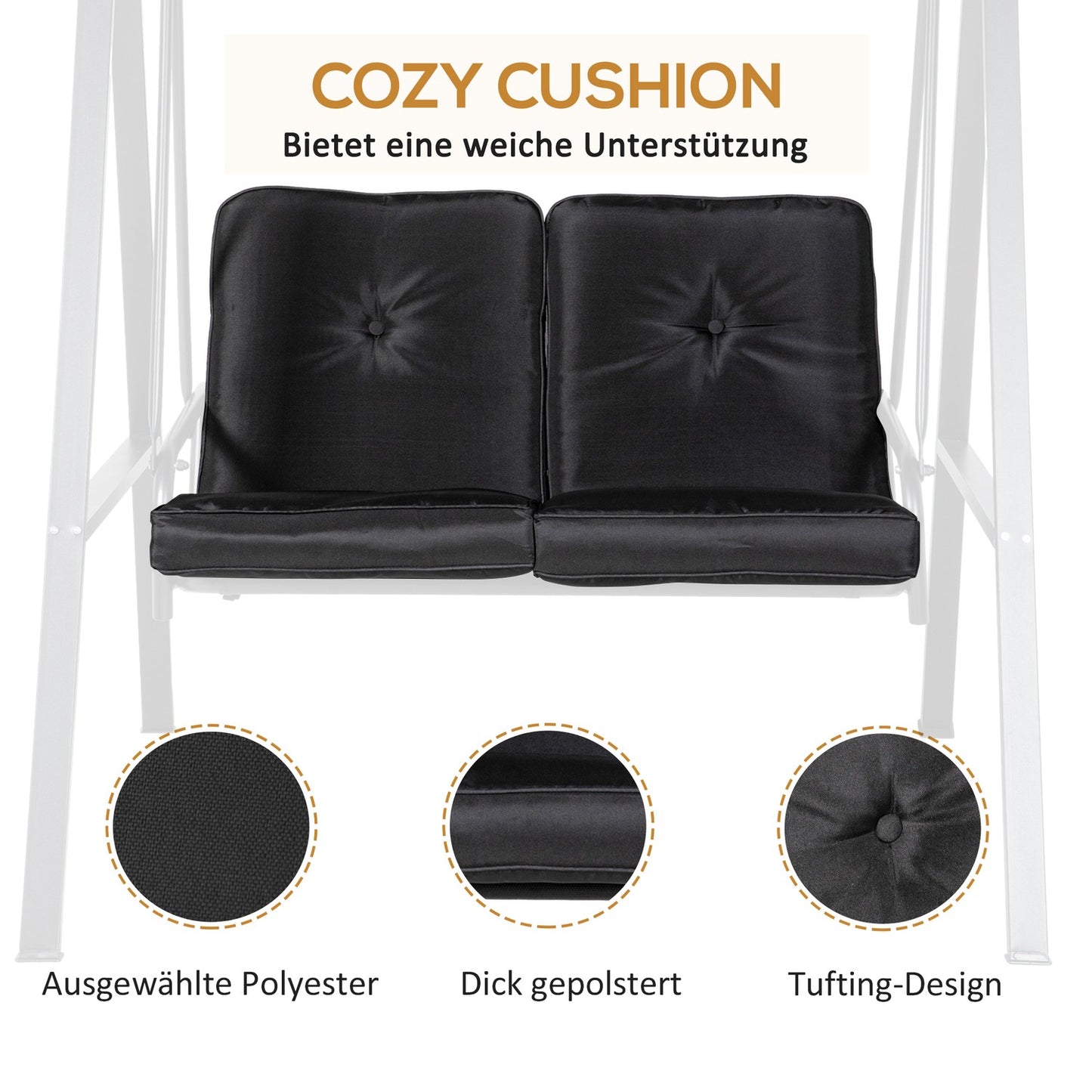 2-seat garden swing with cushion and adjustable roof, black
