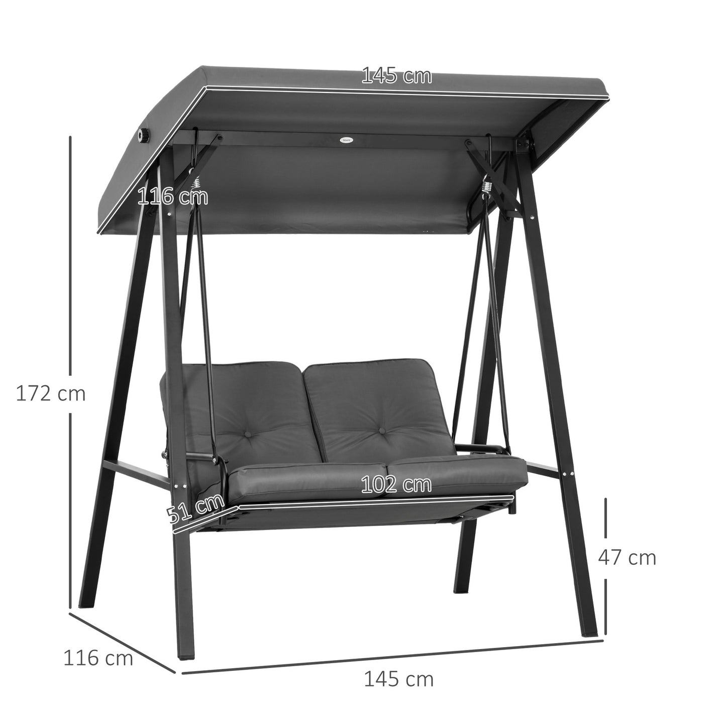 2-seat garden swing, adjustable roof, 220 kg capacity
