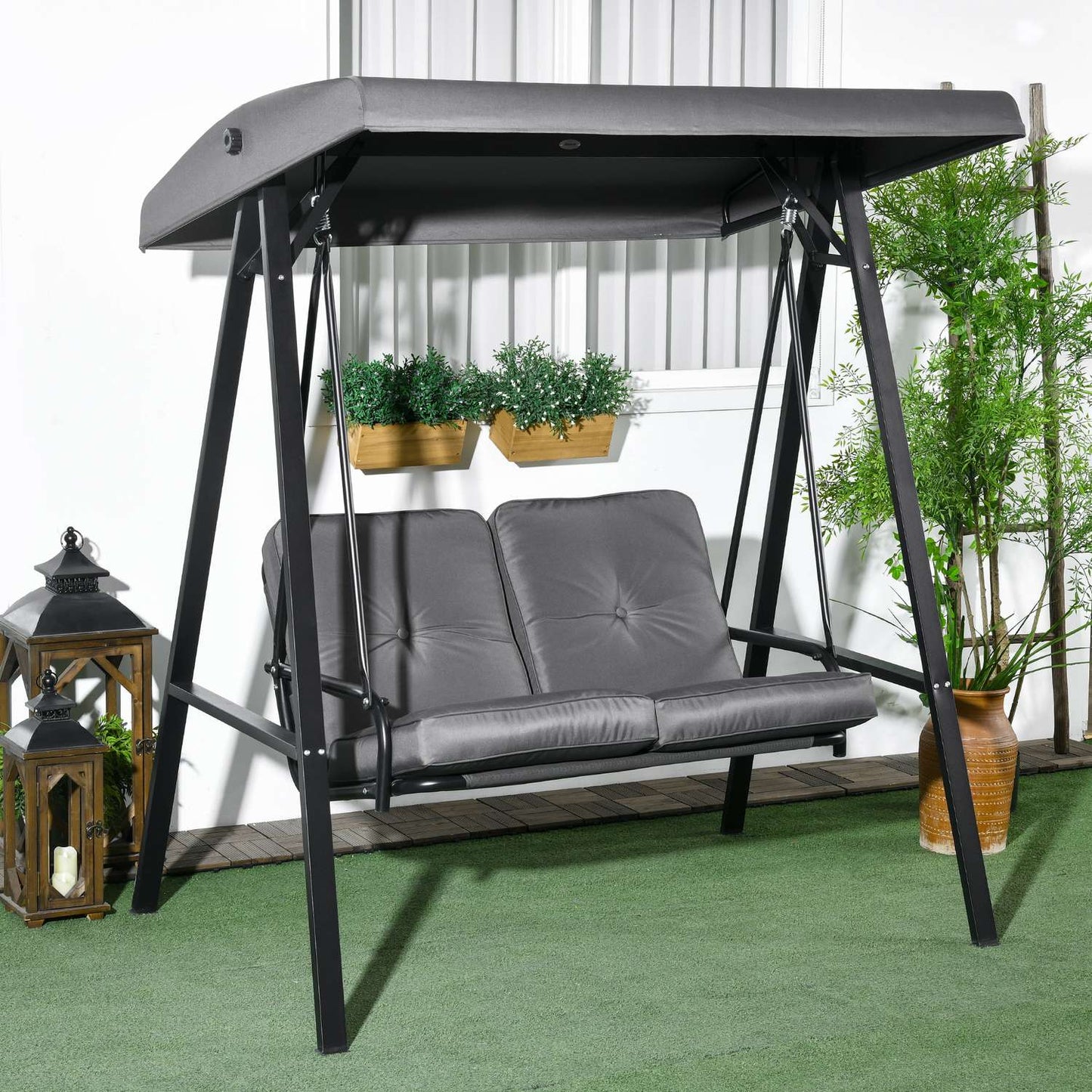 2-seat garden swing, adjustable roof, 220 kg capacity