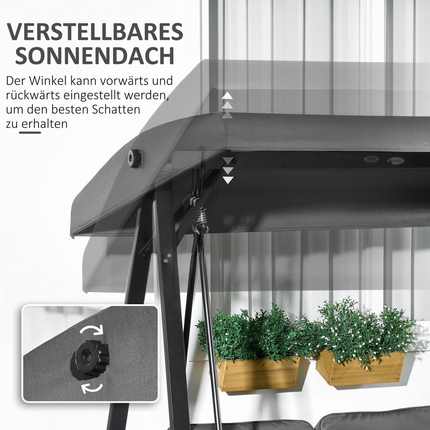 2-seat garden swing, adjustable roof, 220 kg capacity