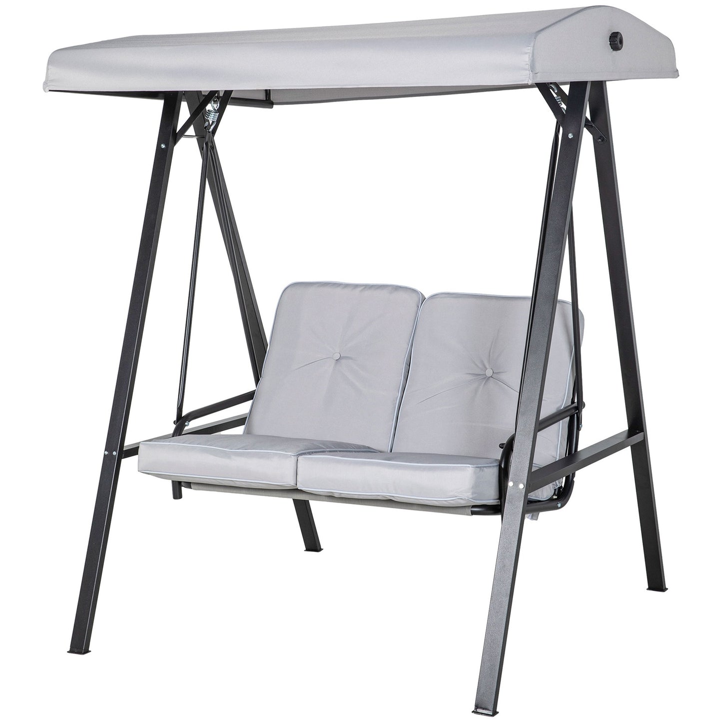 2-seat garden swing with adjustable roof, grey, 220 kg capacity