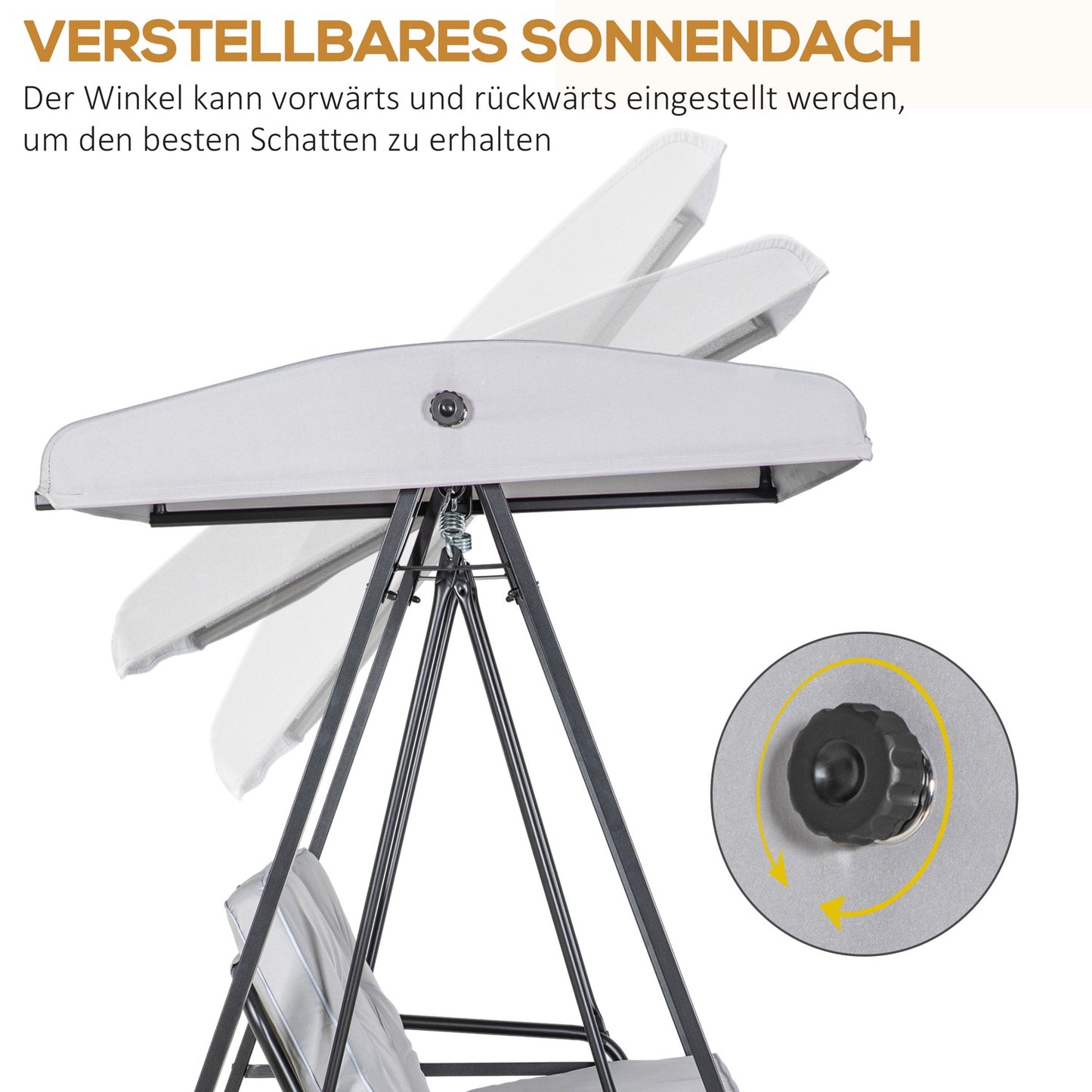 2-seat garden swing with adjustable roof, grey, 220 kg capacity