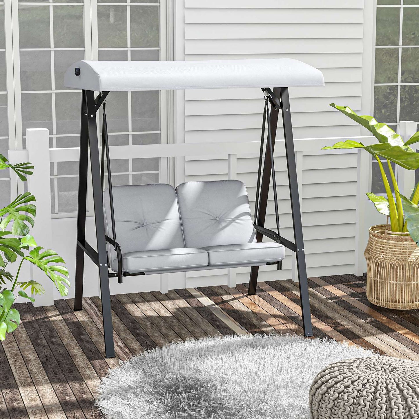 2-seat garden swing with adjustable roof, grey, 220 kg capacity