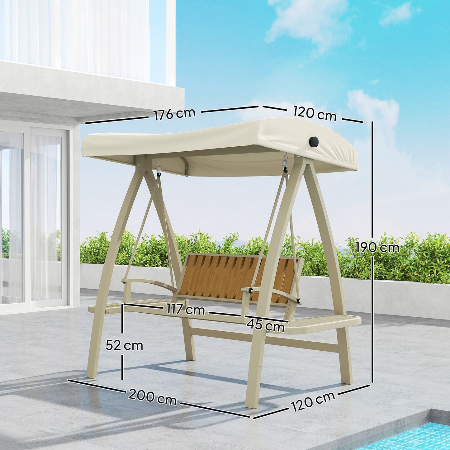 2-seater garden swing with adjustable canopy, side table - beige