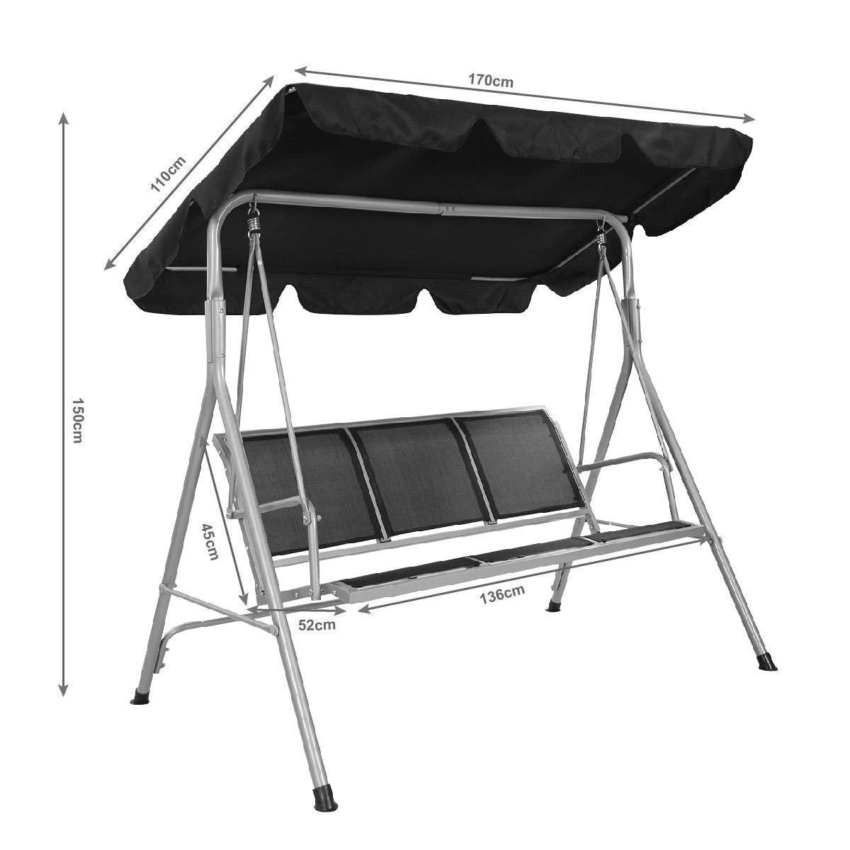 Hollywood swing garden swing swing bench garden lounger with sun canopy 3-seater black