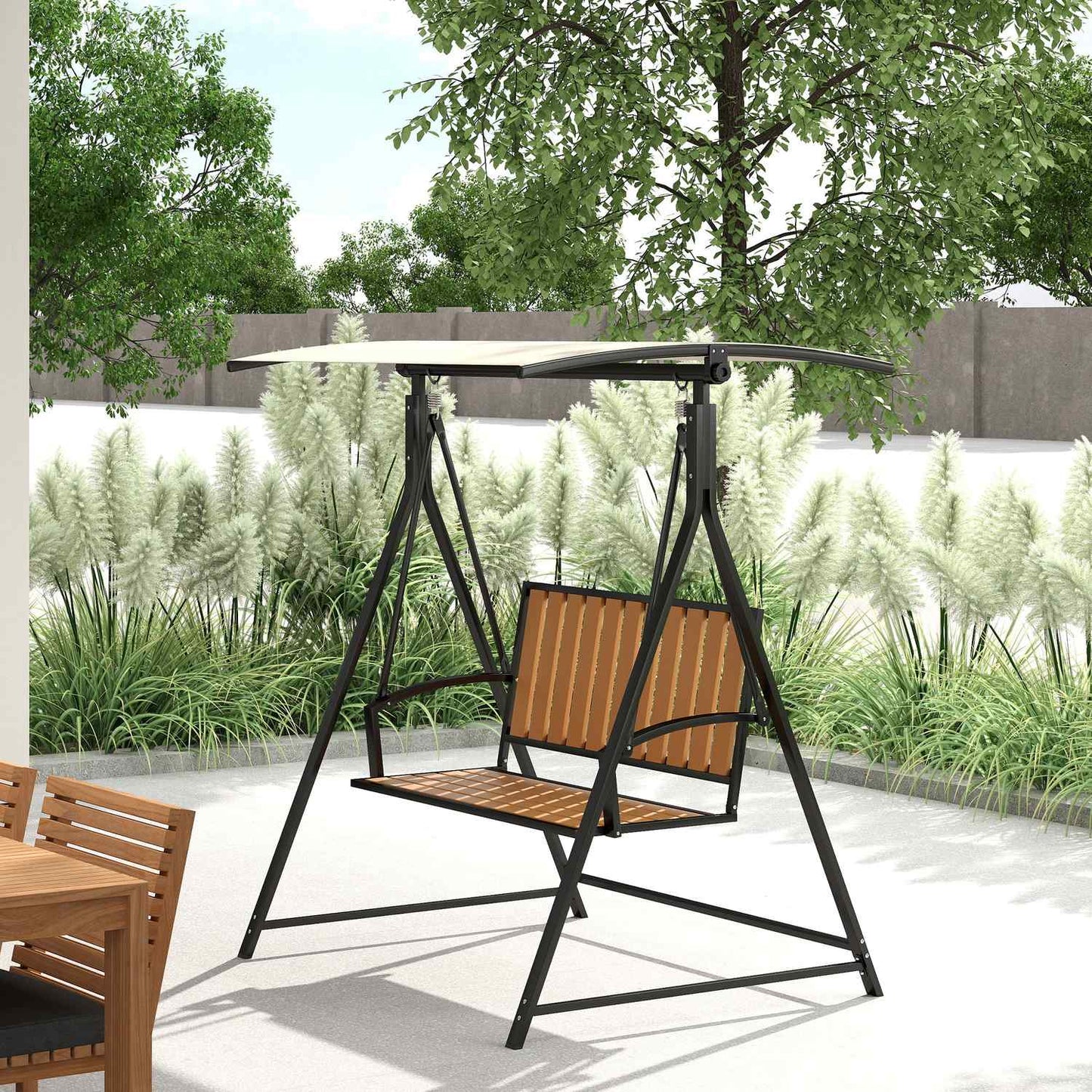 2-seat garden swing with adjustable canopy, weatherproof