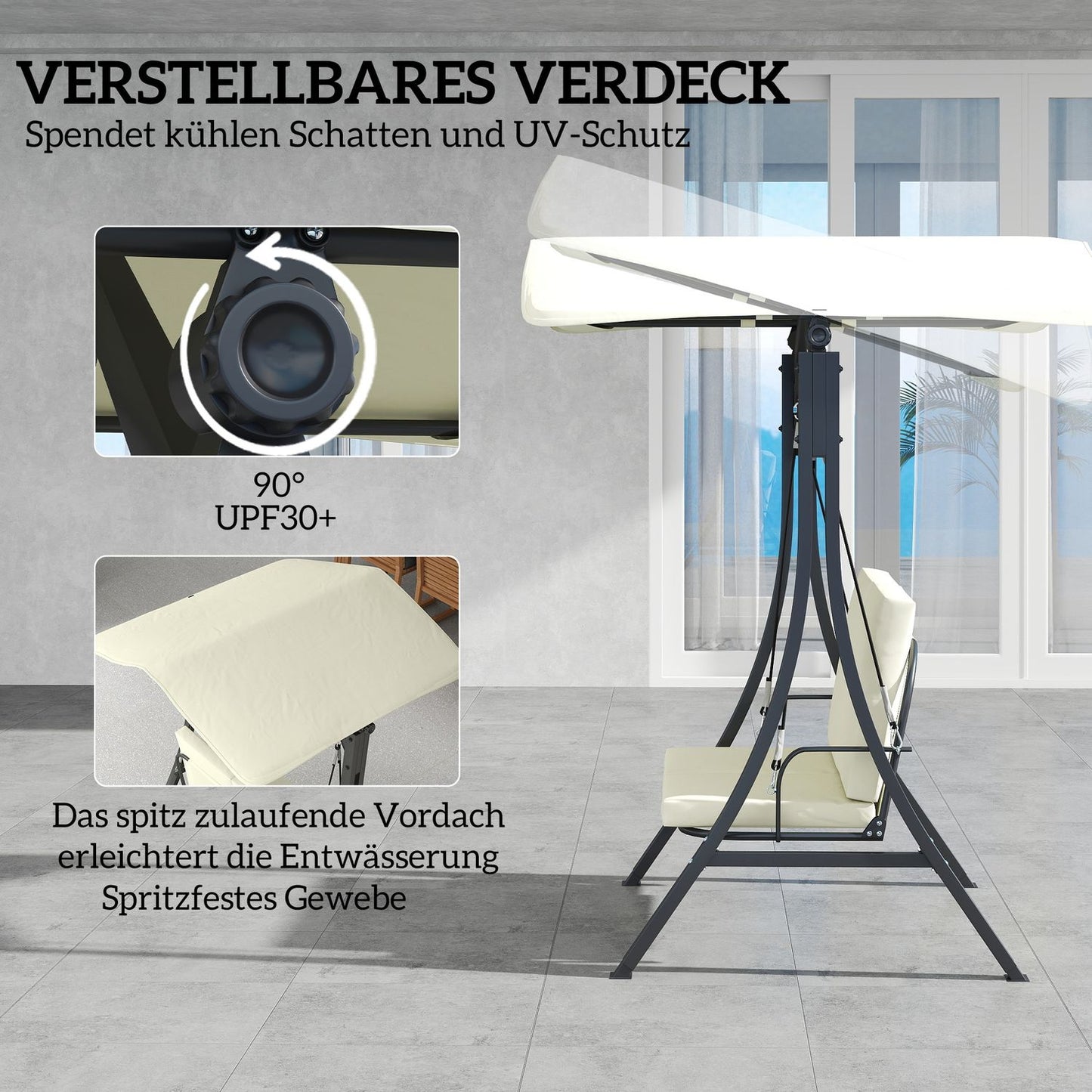 Adjustable 2-seat garden swing with canopy, cream white