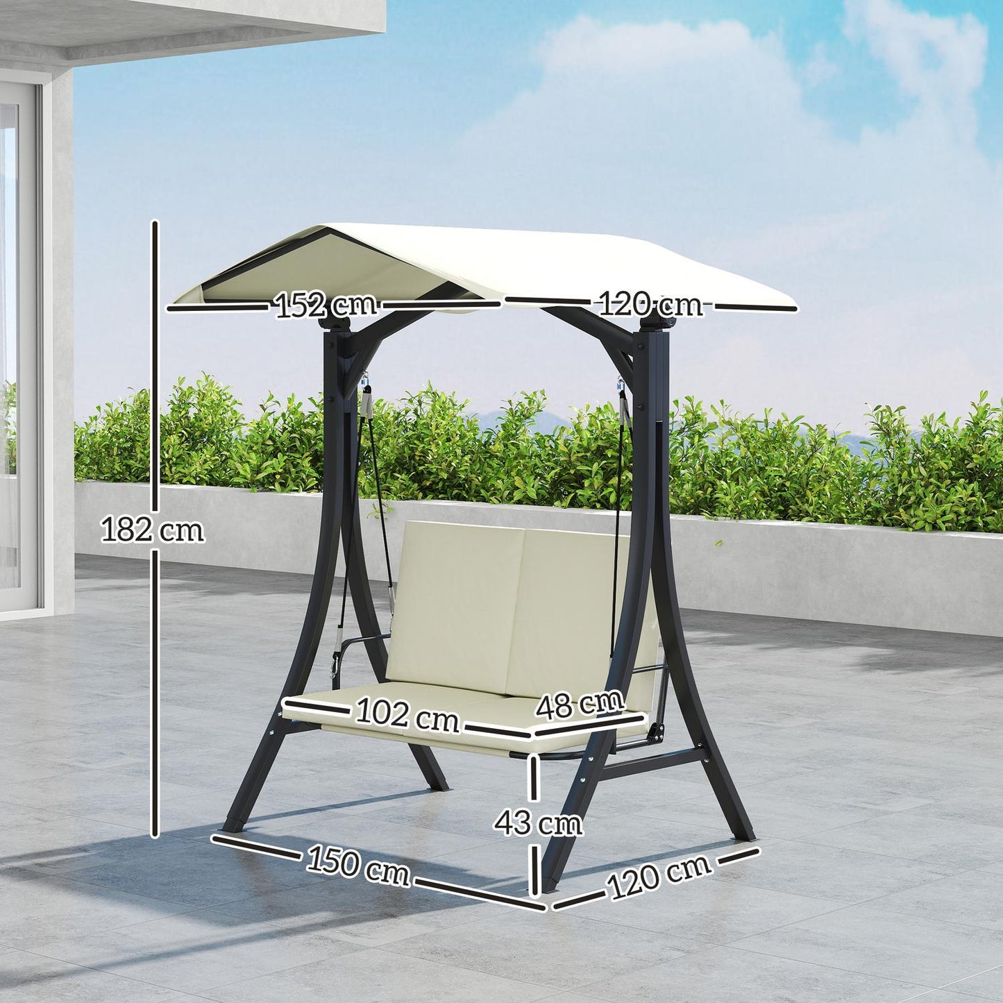 Adjustable 2-seat garden swing with canopy, cream white
