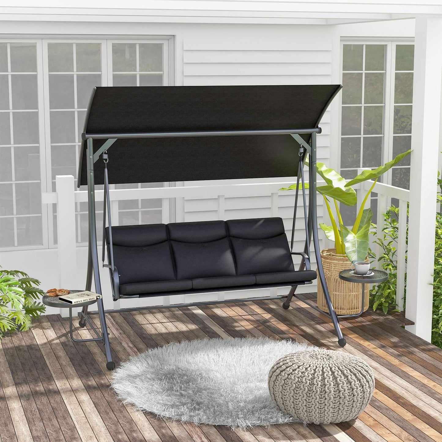 3-seat garden swing with canopy - Supports up to 300 kg