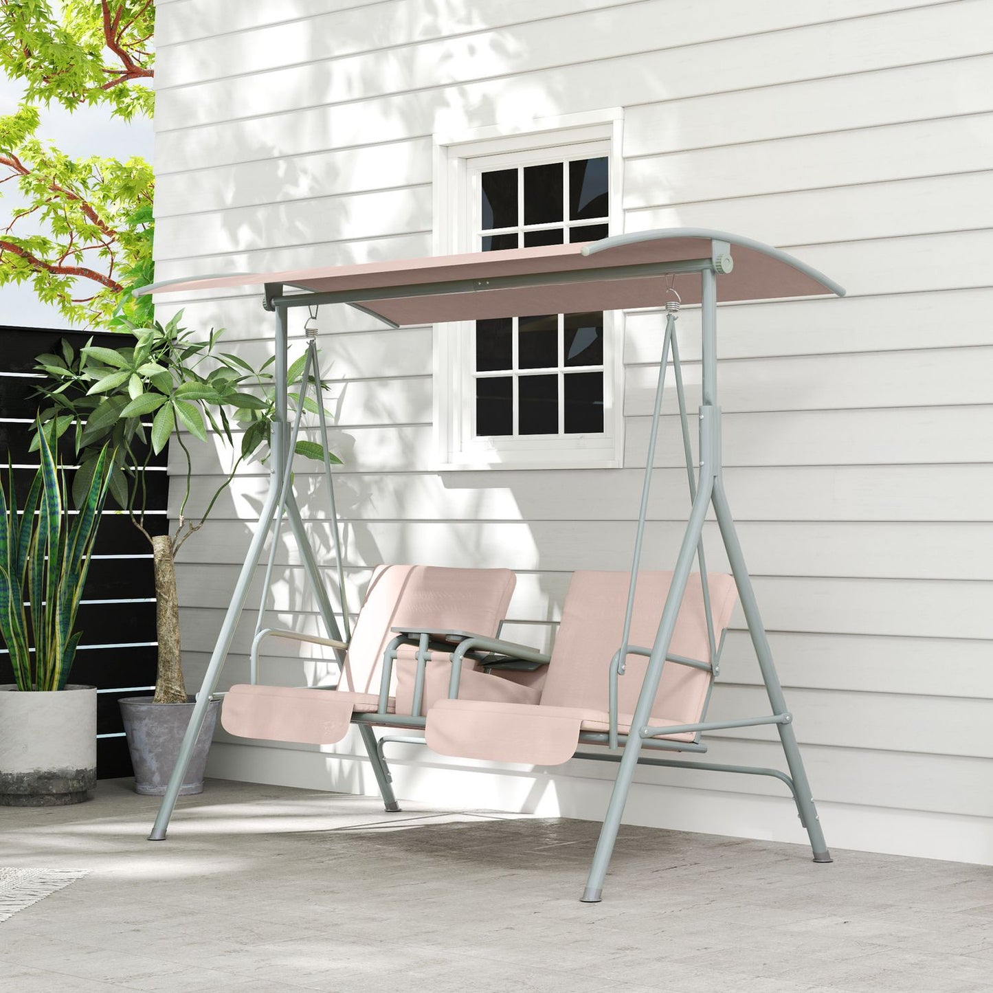 Garden swing with canopy, cup holder & pocket - Beige