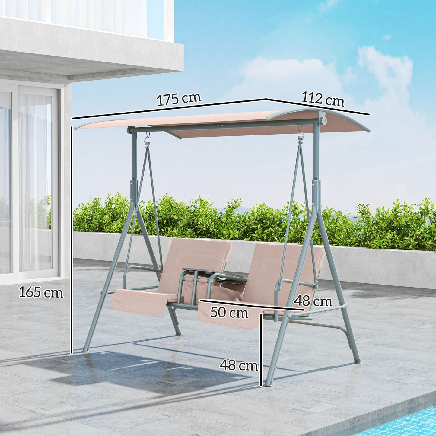 Garden swing with canopy, cup holder & pocket - Beige