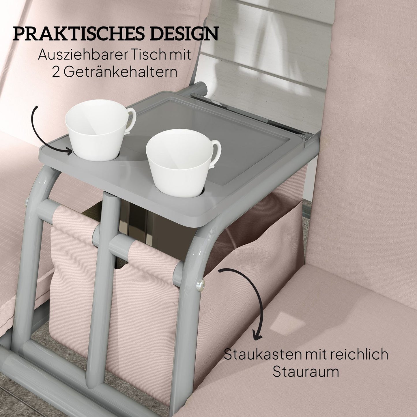 Garden swing with canopy, cup holder & pocket - Beige