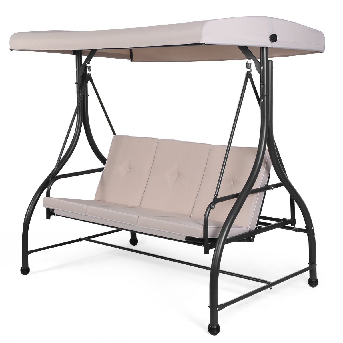Hollywood swing with reclining function, 3-seater garden swing 183 x 112 x 178 cm beige