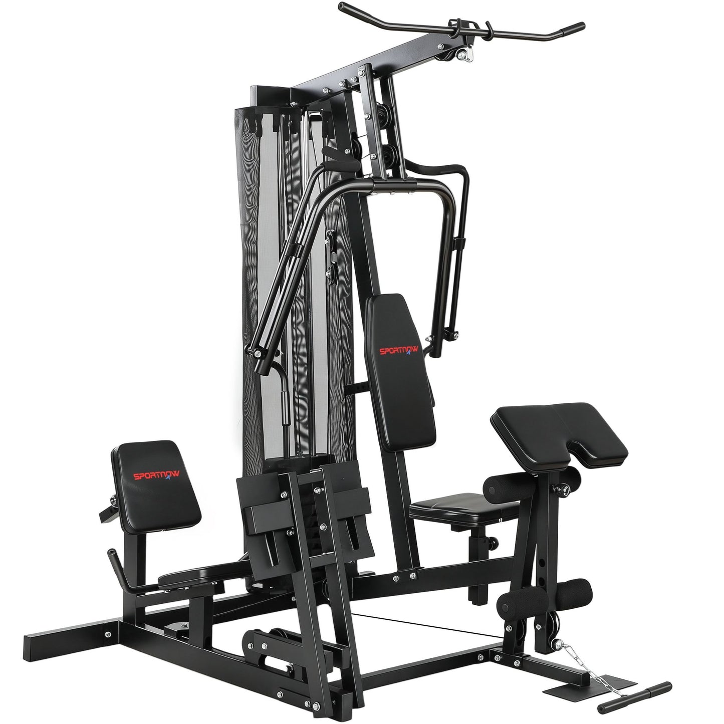 Home Gym Station with Leg Press, Adjustable Seat, 65kg Weights