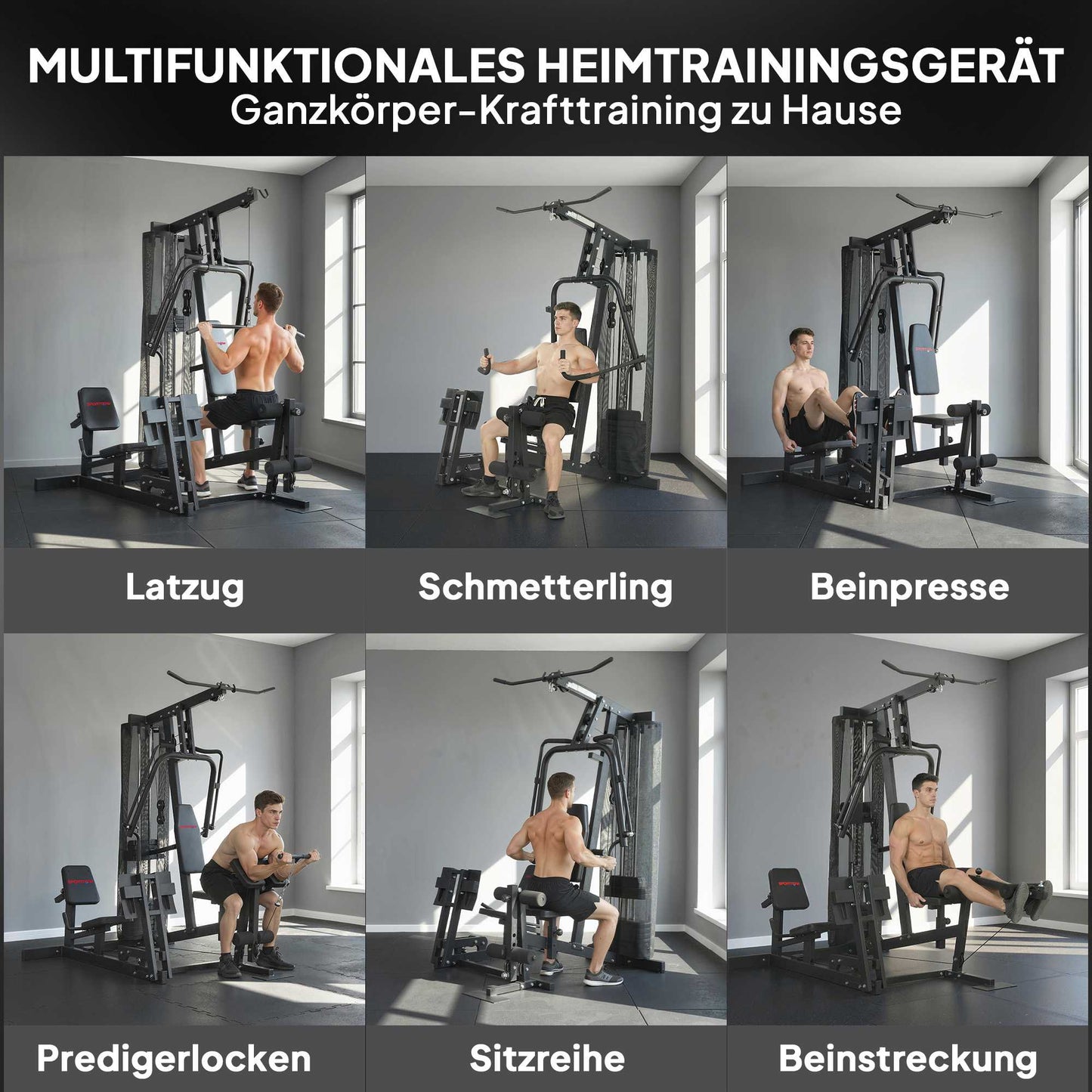Home Gym Station with Leg Press, Adjustable Seat, 65kg Weights