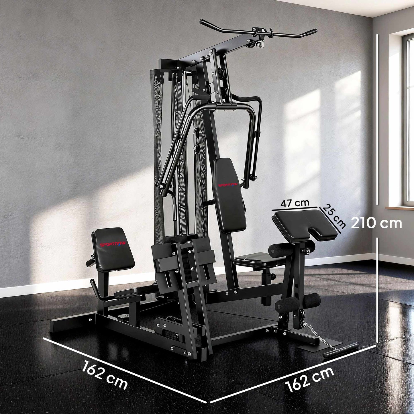 Home Gym Station with Leg Press, Adjustable Seat, 65kg Weights