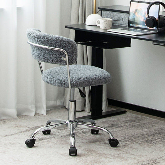 Home Office Swivel Chair Made of Faux Fur with Height-Adjustable Padded Seat Gray